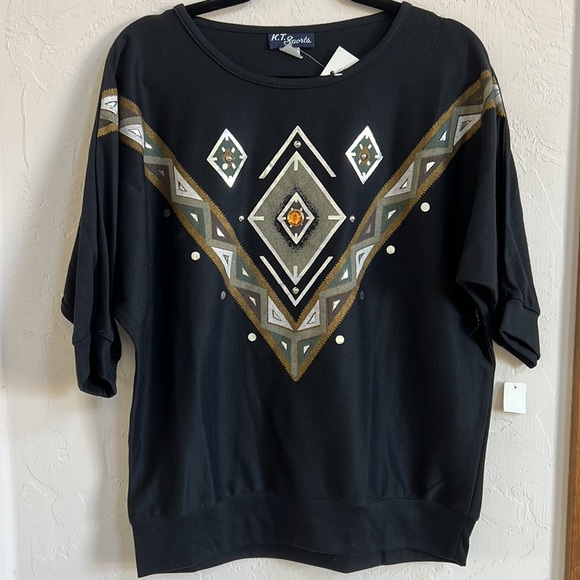 K. T. SPORTS NWT Black Embellished Top Size Large - Picture 4 of 10